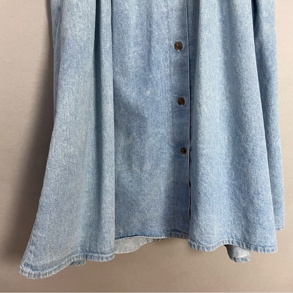 Vintage Denim Skirt Women Plus Size Elastic Waistband FLAWS Faded Blue Midi Jean - Picture 4 of 16